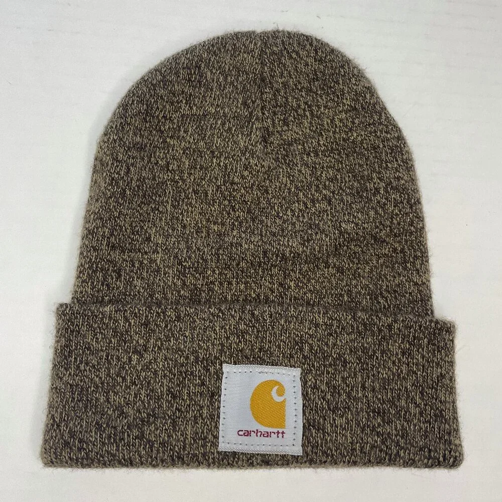 Carhartt A18 Beanie Acrylic Watch Hat Brown Knit Cuffed Cap Patch Logo One Size